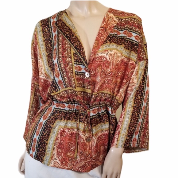 Zara Tops - New Zara Boho Brown Orange Medium Blouse